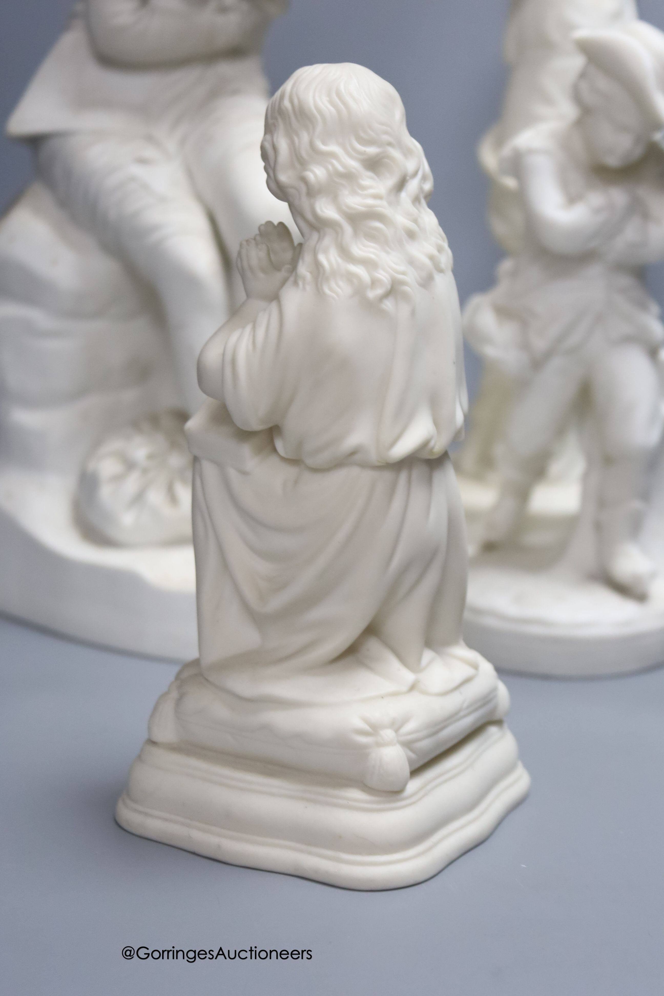 A Minton Parian Ware figure of 'Dorothea' by John Bell, bearing impressed marks to base and three other Parian figures, H 35cm (largest)